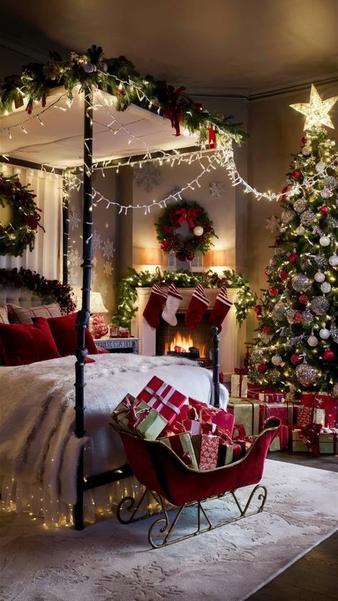 Christmas Canopy Bed, Halloween Home Decor Indoor, Christmas Room Inspiration, Minimalist Christmas Decor Ideas, Enchanting Bedroom, Christmas Fairytale, Space Backdrop, Luxury Christmas Decor, Affordable Christmas Decorations