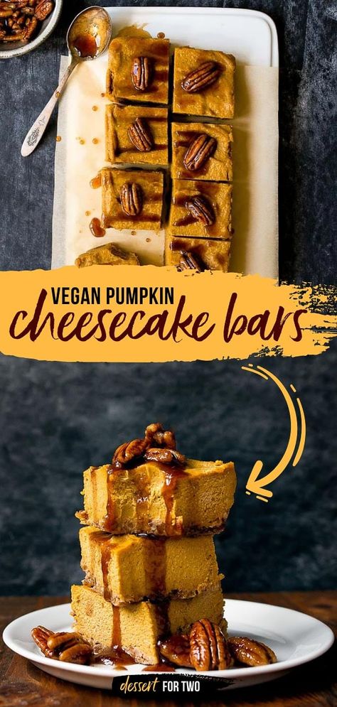 Vegan pumpkin cheesecake! Small batch vegan cheesecake made in a loaf pan. No bake! #nobake #vegan #vegandessert #pumpkincheesecake #pumpkin #veganpumpkin Small Batch Cheesecake, Cheesecake Bars No Bake, Pumpkin Pie Cheesecake Bars, Vegan Pumpkin Cheesecake, Pumpkin Cheesecake Bars, No Bake Pumpkin Cheesecake, Pumpkin Pie Cheesecake, Diy Easy Recipes, Pie Cheesecake