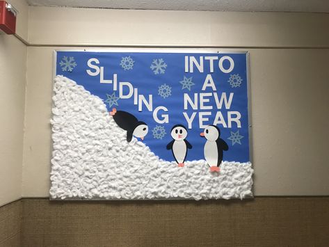 #winter #penguins #RA Winter Themed Ra Bulletin Boards, Winter Ra Boards, Winter Ra Bulletin Boards, Ra Bulletin Boards Winter, January Ra Bulletin Boards, Ra Hall Themes, Winter Bulletin Board Ideas, Hall Themes, Dorm Bulletin Boards