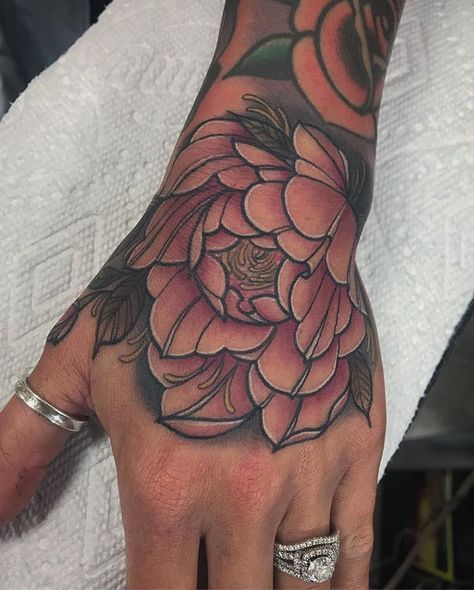 Peony Flower Hand Tattoo, Peony Hand Tattoo, 2024 Tattoo, Peony Tattoo, Purple Peonies, Peonies Tattoo, Hand Tattoo, Leg Tattoos, Tattoos And Piercings