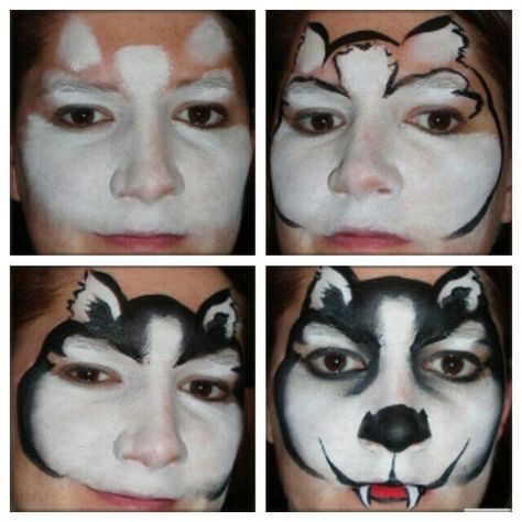 Snow dog/ wolf Wolf Face Paint, Dog Face Paints, Easy Face Painting Designs, Animal Face Paintings, Face Painting Tips, Tattoos Henna, Dog Wolf, Snow Dog, Face Painting Tutorials