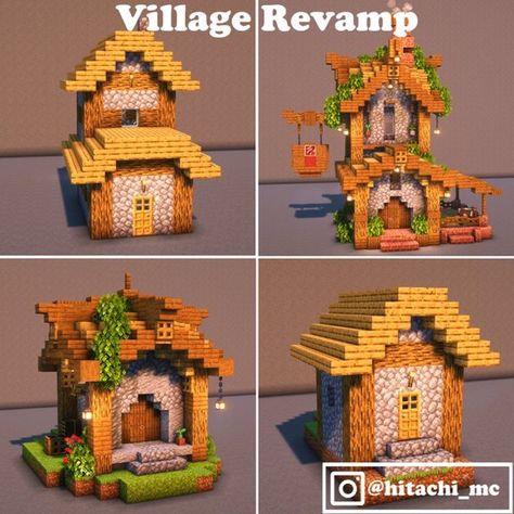 Villager Shops Minecraft, Minecraft Houses Village Ideas, Mini Village Minecraft, Village House Design Minecraft, Minecraft Wagon, Minecraft Villager House Ideas, Minecraft Id, Case Minecraft, Minecraft Village