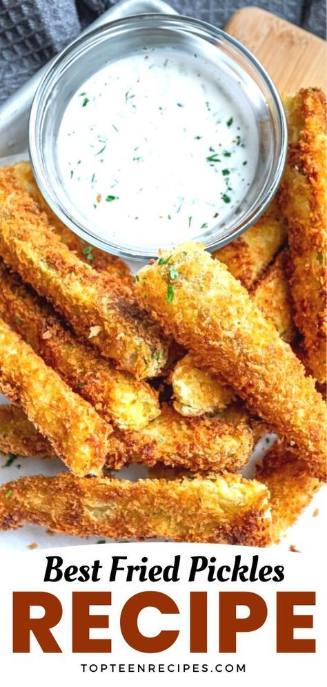 Best Fried Pickles Recipe, Best Fried Pickles, Easy Fried Pickles, Fried Dill Pickles, Deep Fried Pickles, Fried Pickles Recipe, Deep Fried Recipes, Pickles Recipe, Appetizers Easy Finger Food