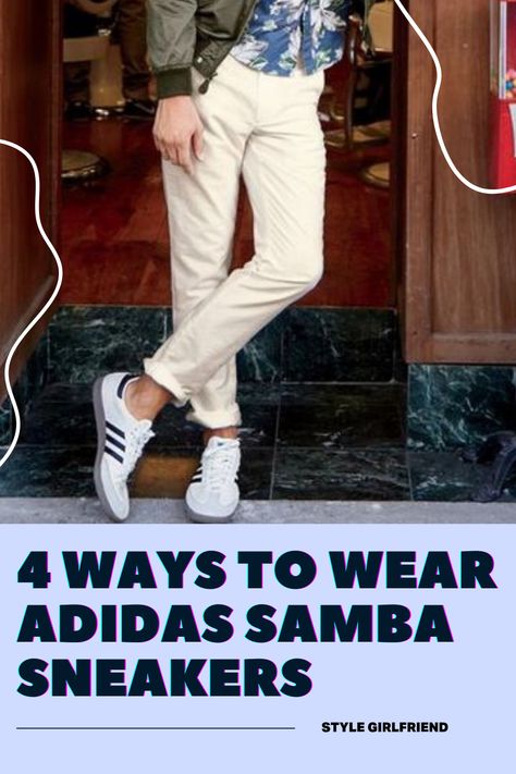 Do you want to incorporate the Adidas Samba sneakers into your wardrobe? From styling tips for men to trending fashion styles, we've got you! We have put together four unique ways how men can wear these classic shoes that are sure to complete any style of outfit. Click to learn how to add casual looks to your closet! Mens Adidas Samba, Adidas Samba Classic Outfit Men, Men Adidas Samba Outfit, Men’s Sambas Outfits, Adidas Classic Shoes Outfit, How To Wear Sambas, Men’s Adidas Samba Outfit, Adidas Shoes Mens Outfits, Men’s Samba Outfit