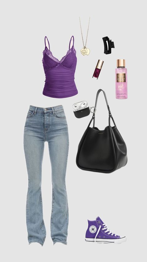 outfits inspo #purple Purple Y2k Outfit Aesthetic, Y2k Purple Outfit, Cheap Y2k Purple Tops, Y2k Fall Purple Tops, Early 2000s Fashion Purple, Purple Y2k, Purple Fits, Outfits 2000s, Purple Outfits