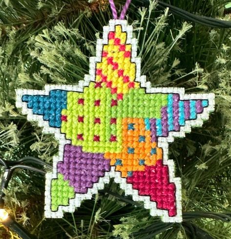 Handmade Cross Stitch Christmas Ornament-Completed-Star-Quilt-Patchwork-Colorful Patchwork Cross Stitch, Easy Christmas Cross Stitch, Cross Stitch Cats, Cross Stitch Star, Christmas Ornaments Cross Stitch, Christmas Ornament Cross Stitch, Dimensions Cross Stitch, Christmas Ornaments Handmade, Celtic Cross Stitch