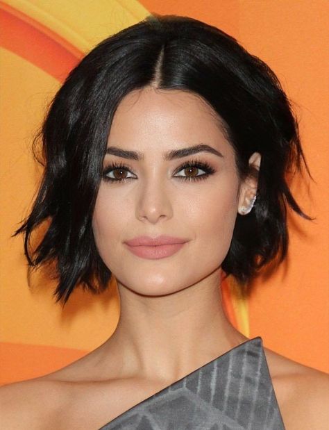 Short Haircuts and Hairstyles | Fashion Lookbook Chin Length Hair With Layers Curly, Chin Length Bob Dark Hair, Hair Cuts For Fine Hair 2023, Chin Length Layered Bob For Fine Hair, Brunette Chin Length Hair, Chin Length Hair Middle Part, Chin Length Bob Oval Face, Chin Length Hair 2023, Cute Chin Length Haircut