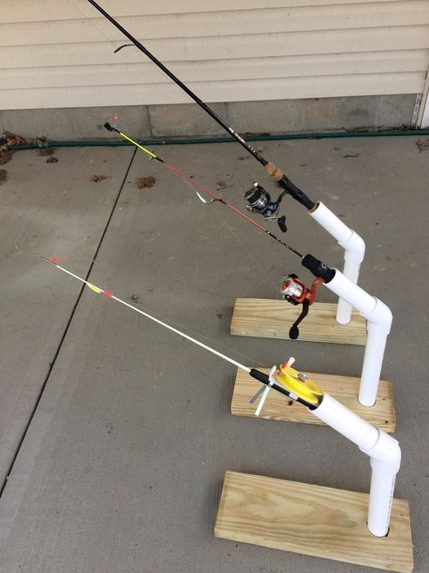 DIY ICE ROD HOLDER — Joe Miller Outdoors Fishing Pole Holder Diy, Pvc Rod Holder, Pvc Fishing Rod Holder, Ice Fishing Rod Holders, Ice Fishing Shack Plans, Diy Fishing Pole, Ice Fishing Diy, Diy Fishing Rod Holder, Ice Fishing Sled