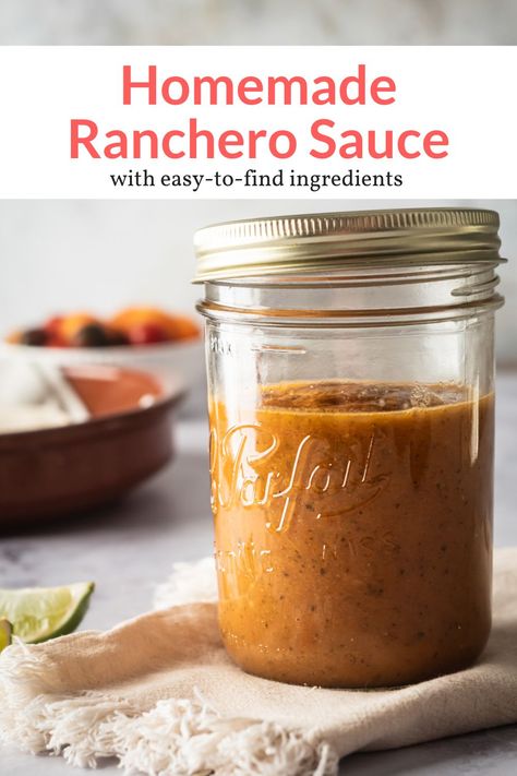 Learn how to make the best homemade ranchero sauce with pantry staples! Great for Huevos Rancheros, tacos, enchiladas, burritos, and more. #condiment #makeahead How To Make Huevos Rancheros Sauce, Rancheros Sauce, Ranchera Sauce, Enchiladas Burritos, Healthy Condiments, Ranchero Sauce, Grilled Chicken Tacos, Mexican Sauce, Slender Kitchen