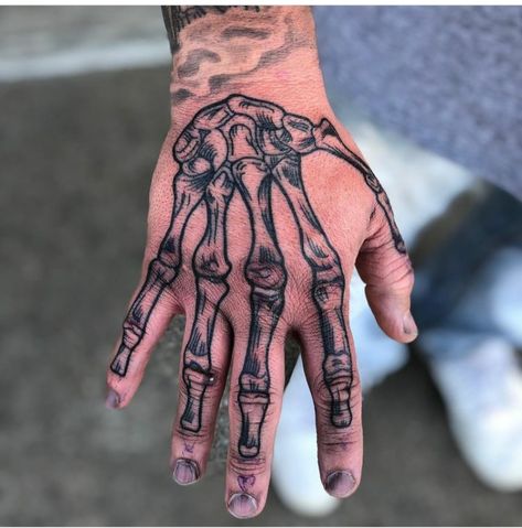 Bone Hand Tattoo, Hand Tattoos Pictures, Small Wave Tattoo, Skull Hand Tattoo, Bone Tattoos, Men Tattoos, Skeleton Tattoos, Skeleton Hand Tattoo, Skull Hand