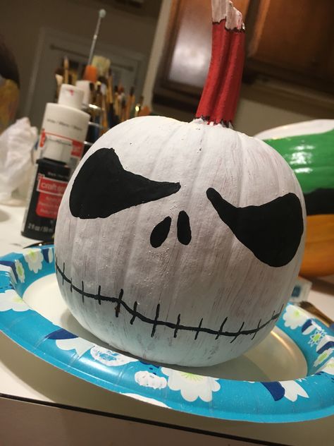 Painted pumpkins are BY FAR the most fun for the beginning of October since carved pumpkins won’t last as long 😎 Jack Skellington Pumpkin, Jack Skellington, Painted Pumpkins, Pumpkin Carving, Holiday Fun, Carving, Cake