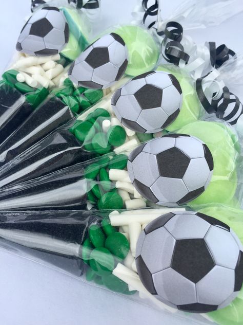 Football Sweet Cones, Sweet Cone, 6th Birthday Cakes, Sweet Cones, Football Party, Party Favours, 6th Birthday, Treat Bags, Themed Party