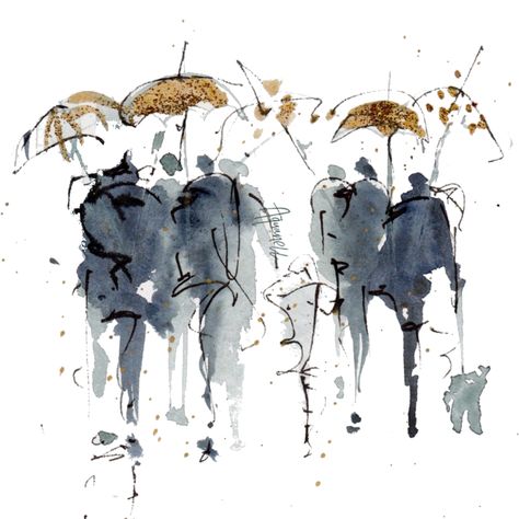 Arte Peculiar, Umbrella Art, Sketches Of People, People Walking, Soyut Sanat Tabloları, Painting People, Watercolor Painting Techniques, 수채화 그림, Watercolor Landscape Paintings