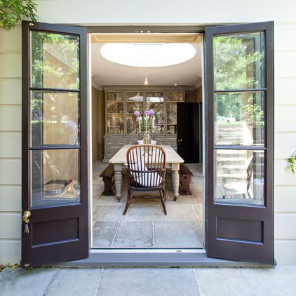 Choosing a style of patio doors for garden room Farmhouse French Doors, French Doors Exterior, French Doors Patio, French Windows, Kitchen Doors, French Doors Interior, Garden Doors, Interior Barn Doors, French Door