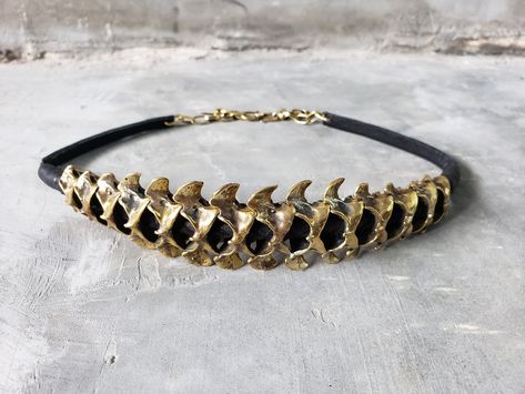 Black Leather Choker, Popular Bracelets, Bone Jewelry, Statement Choker, Animal Bones, Leather Chokers, Black And Brass, Statement Bracelet, Choker Necklaces