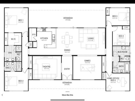 I Shaped House Plans, H House Plans Layout, Georgian Orangery, Katrina Chambers, Acreage Homes, U Shaped House Plans, U Shaped Houses, Quonset Homes, 4 Bedroom House Plans