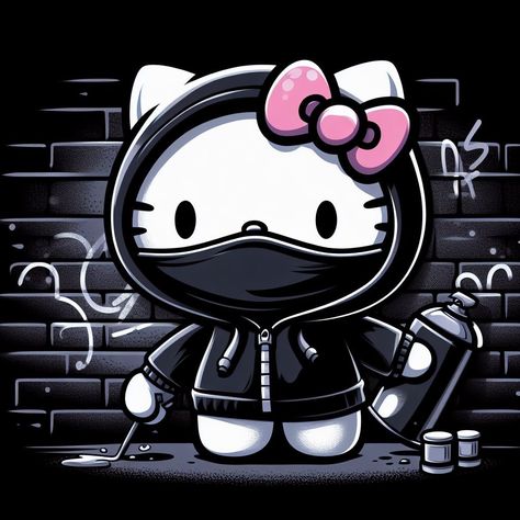 Cartoon Gangster Art, Edgy Hello Kitty, Hood Hello Kitty, Hello Kitty Gangster, Gangster Hello Kitty, Gangsta Cartoon, Graffiti Hello Kitty, Graffiti Gorilla, Pfp Gangsta