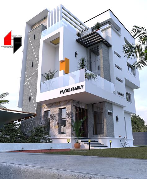 6BEDROOMS DUPLEX Front Building Design, Living Room Floor Plans, Duplex Floor Plans, Minimal House, Modern Cupboard, Modern Cupboard Design, Duplex Design, Classic House Exterior, Building Plans House