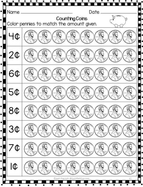 How to Absolutely Love Teaching Money - Sum Math Fun Money Unit Kindergarten, Money Counting Worksheets Free Printable, Penny Worksheets Free Printable, Money For Kindergarten, Kindergarten Money Activities, Kindergarten Money, Kindergarten Money Worksheets, Money Kindergarten, Counting Money Worksheets