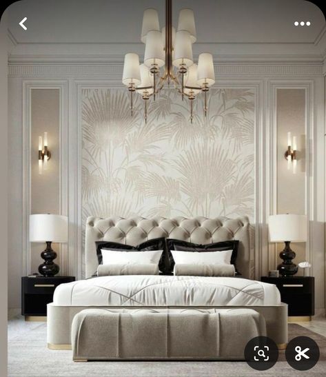 Bed Back Wall Moulding Design, Wall Moulding Design Bedroom, Natural Colors Bedroom, Moulding On Walls Bedroom, Moulding In Bedroom, Full Wall Curtains Bedroom, Masters Bedroom Interior Design, Bedroom Wall Moulding, Wall Molding Ideas Bedroom