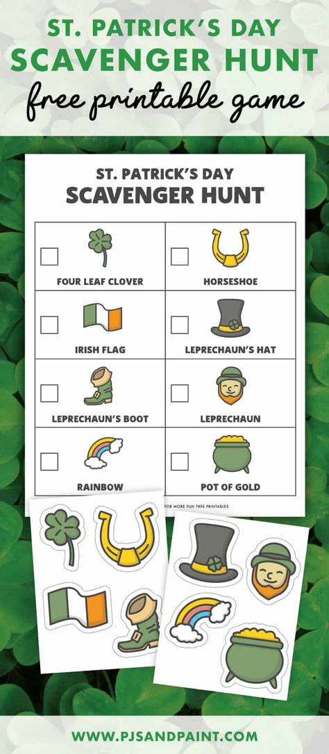 St. Patrick's Day I Spy Game - Free Printable - Pjs and Paint St Patrick's Day Scavenger Hunt Preschool, St Patricks Day Stories For Preschoolers, St Patricks Day Scavenger Hunt School, Saint Patricks Day Game, Free Preschool St Patricks Day Printables, St Patricks Day Story For Preschoolers, Free Printable St Patricks Day Activities, St Patricks Day Scavenger Hunt For Kids, Saint Patrick's Day Printables