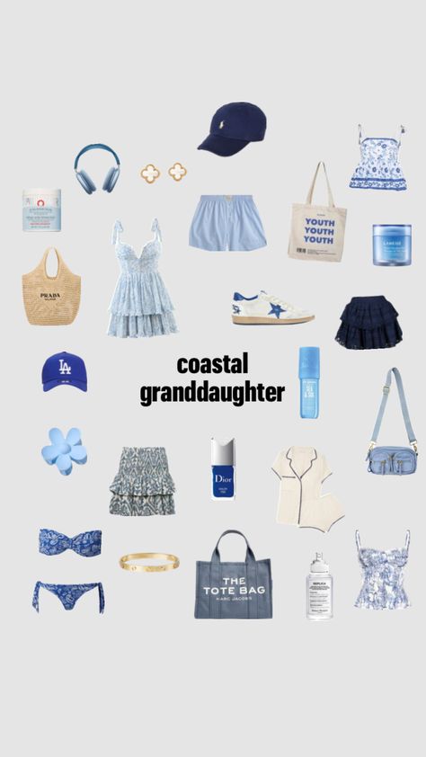 Coastal granddaughter essentials 🐚🌊🧿🌞🫧 #outfitinspo #coastalgrandaughter #coastal #essentials #blueaesthetic #blue #vancleef #dior #soldejaneiro #goldengoose #tsitp #tsitpaesthetic #thesummeriturnedpretty Tote Bad, Coastal Granddaughter, Beach Essentials, Van Cleef, Blue Aesthetic, Simple Outfits, Your Aesthetic, Garden Party, Dior