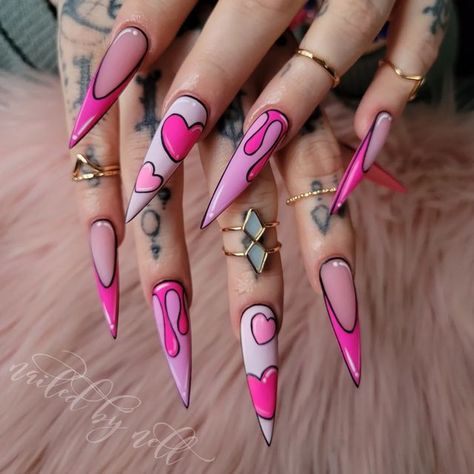 janelle akers on Instagram: "These nails are EVERYTHING! 🩷 #vdaynails #stilettonails #heartnails #popartnails" Staleto Nails, Simple Spring Nail Ideas, 2023 Nails Ideas, Summer Nails Art Designs, Spring Nail Design, Summer Nails Art, Spring Nail Ideas, Acrylic Nails Stiletto, Stilleto Nails Designs