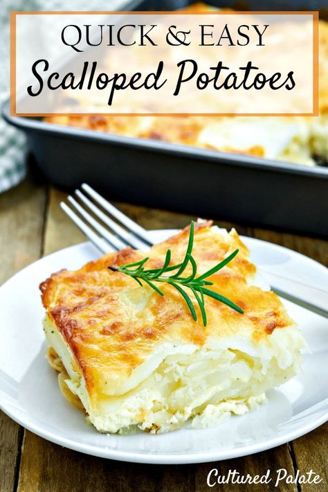 Easy Scalloped Potatoes. A delicious and easy side dish that's comforting, simple to make and a budget friendly meal. Everyone will love this side! myculturedpalate.com #scallopedpotatoes #sides #potatoes #comfortfood #muculturedpalate #budgetfriendlymeal Simple Scalloped Potatoes, Sides Potatoes, Easy Scalloped Potatoes Recipe, Scalloped Potatoes Easy, Scalloped Potato Recipes, Healthy Vegetable Recipes, Vegetarian Side Dishes, Cream Of Mushroom, Easy Side Dish