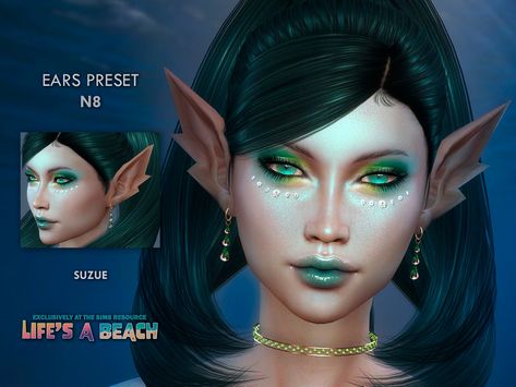 Sims 4 Mermaid Cc Ears, Sims 4 Mermaid Ears, Sims 4 Ears Presets, Sims 4 Ear Presets, Sims 4 Ears Cc, Alien Ears, Mermaid Skin, Fantasy Items, Sims 4 Piercings