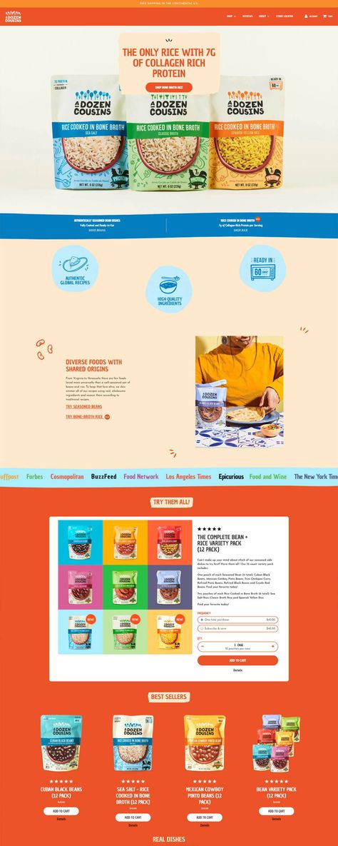 A Dozen Cousins | eCommerce Website Design Gallery & Tech Inspiration Ready To Eat Snacks, American Foods, Website Banner Design, Latin American Food, Tech Inspiration, Food Banner, Ecommerce Website Design, Website Banner, Website Design Inspiration