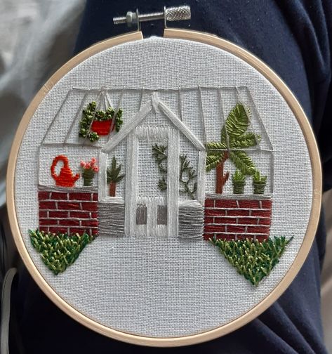 Greenhouse Embroidery, Embroidery Icons, Diy Embroidery Art, Embroidery Hoop Art Diy, Garden Embroidery, Spiral Art, Stitching Ideas, Textile Art Embroidery, Hand Embroidery Projects