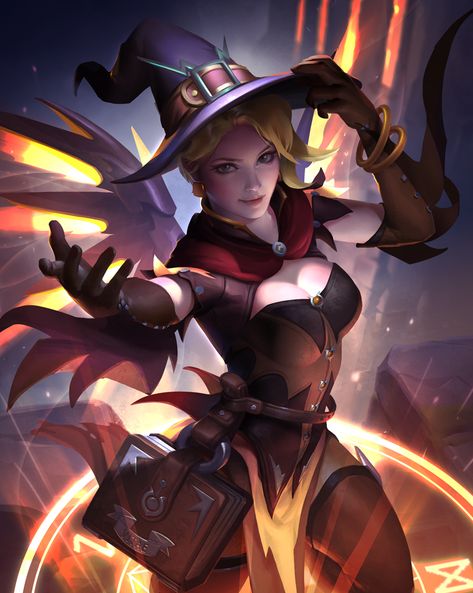 Mercy Witch, Witch Mercy, Mercy Fanart, Witch Goddess, Overwatch Drawings, Overwatch Wallpapers, Fantasy Witch, Mercy Overwatch, Overwatch Fan Art