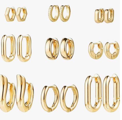 Set of 9 pairs of Chunky 14k Gold Plated Hoop Earrings Chunky Gold Hoop Earrings, Chunky Hoop Earrings, Fancy Gifts, Hoop Earring Sets, Ear Headbands, Huggie Hoop Earrings, Gold Hoops, Gold Hoop, Silver Hoops