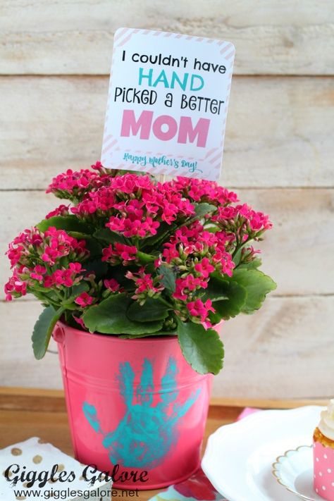 Mother's Day Hand Print Flower Pot Mothers Day Flower Pot, Hand Print Flowers, Mothers Day Plants, Happy Home Fairy, Cheap Mothers Day Gifts, Diy Mother's Day Crafts, Mother's Day Projects, Free Printable Gifts, Mothers Day Crafts For Kids