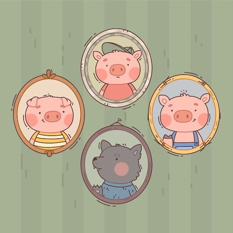 Pigs Illustration, Three Little Pig, 3 Little Pigs, The Three Little Pigs, Pig Drawing, Pig Illustration, Wolf Illustration, Illustration Art Kids, Board Game Design