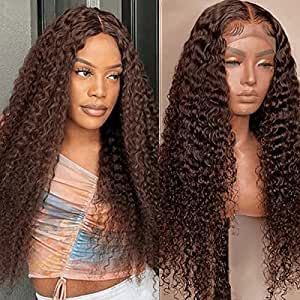 Deep Wave Curly Lace Frontal Wig Dark Brown Human Hair Wigs For Women Pre Plucked Bleached Knots Water Wave Curly Wigs Long Hair with Baby Hair Transparent Lace Remy Hair Brazilian Curly Lace Frontal, Remy Hair Wigs, Virgin Hair Wigs, Hair Wigs For Women, Brazilian Remy Hair, Professional Hairstylist, Brazilian Virgin Hair, Frontal Wig, Wigs For Women