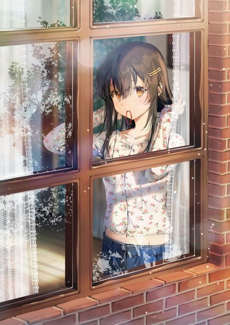 Anime Looking Out Window, Looking Out The Window Drawing Reference, Looking Out Window Reference, Window Drawing Reference, Sound Animation, Window Illustration, Window Drawing, Background Reference, Seni Dan Kraf