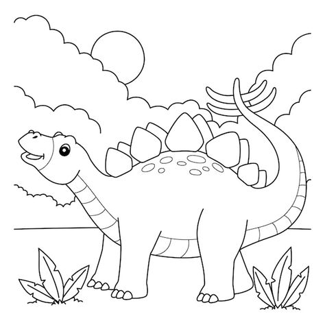 Vector stegosaurus coloring page for kid... | Premium Vector #Freepik #vector #dinosaur-coloring #outline #line-illustration #color-book Dinosaur Coloring Pages, Dinosaur Coloring, Simple Cartoon, Book Page, Paint Party, Coloring Book Pages, Dots Art, Painting For Kids, Pictures To Draw