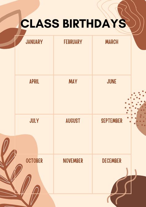 Birthday Calendar Aesthetic, Birthday Calendar Classroom, Teacher Planner Templates, Empty Notebook, Timetable Template, Class Birthdays, School Timetable, Creative School Project Ideas, Wallpaper Wa