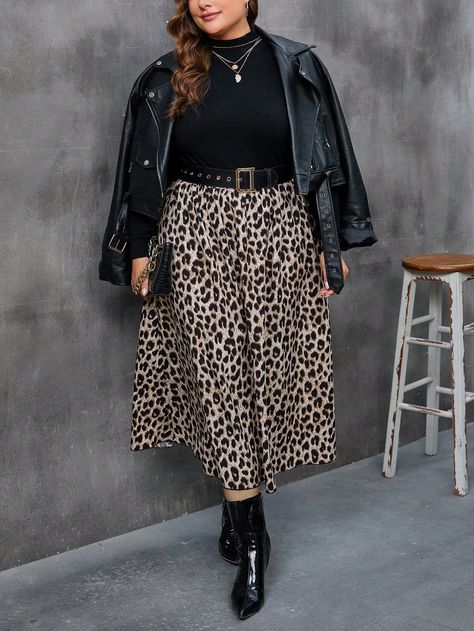 Edgy Outfits Plus Size, Edgy Plus Size Outfits, Plus Size Alt Fashion, Casual Edgy Outfits, Leopard Skirt Outfit, Vestiti Edgy, Casual Edgy, Plus Size Fall Fashion, Look Plus Size