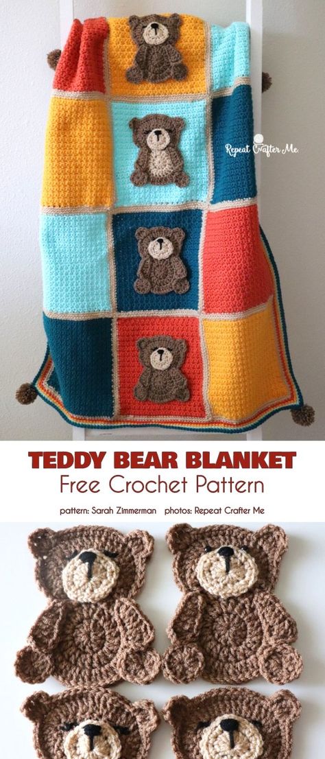 Blanket with a Bear Applique Free Crochet Patterns | Your Crochet Crochet Bear Blanket Pattern Free, Teddy Bear Baby Blanket Crochet Pattern, Teddy Bear Blanket Crochet, Teddy Bear Crochet Blanket, Crochet Bear Blanket, Free Crochet Bear Patterns, Crochet Bear Pattern Free, Crochet Bear Applique, Bear Blanket Crochet