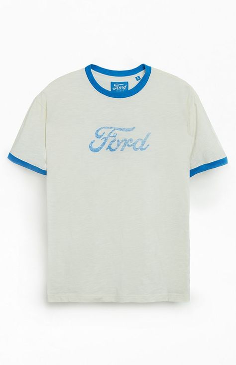 Ringer T-Shirt Check more at https://beautyfashionideas.com/fashion/ringer-t-shirt/ Vintage Ford Shirt, Mens Ringer Tee Outfit, Simple Graphic Tees, 90s T Shirts, Simple Tees Design, College Shirt Design, Polka Dot Blouses, Ringer Tee Vintage, Vintage Tees Men