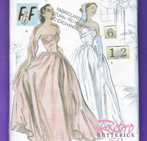 1950's Strapless Full Skirt Evening Dress/ Butterick 4918 Evening Dress Patterns, 1950s Sewing Patterns, Patron Vintage, Strapless Evening Gowns, Vintage Dress Patterns, Couture Vintage, Vintage Style Dresses, Moda Vintage, Floor Length Dresses