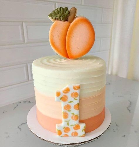 Peach 1st Birthday Party Cake, One Sweet Peach Birthday Smash Cake, Sweet As A Peach Cake, Peach 1st Birthday Cake, Peach Theme Cake Smash, Peach Smash Cake First Birthdays, Peaches 1st Birthday Party, Peach Birthday Cake Ideas, One Sweet Peach Outfit