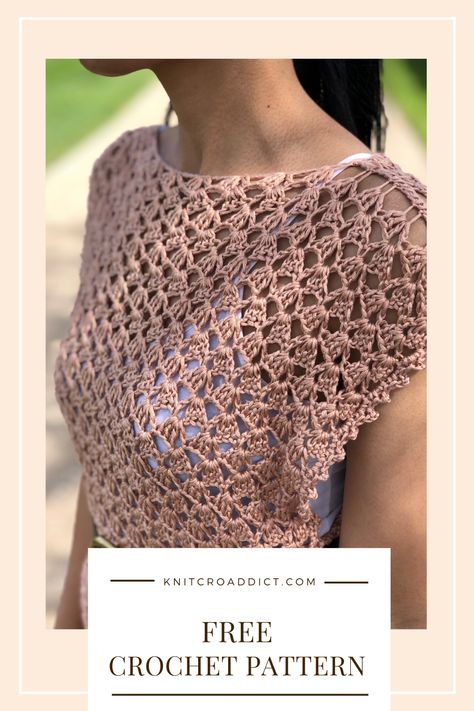 Crochet Poncho Summer Top Pattern and Tutorial - KnitcroAddict Summer Top Pattern, Granny Stitch, Simple Stitch, شال كروشيه, Crochet Vest Pattern, Mode Crochet, Crochet Ladies Tops, Crochet Poncho Patterns, Crochet Tops Free Patterns