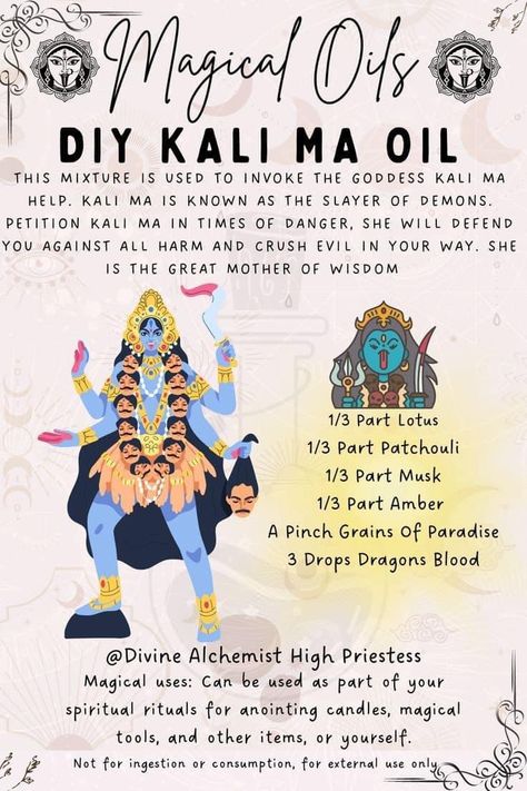 Healing Summer, Magick Oil, Magic Oil, Essential Oil Roller Bottle Recipes, Candle Magic Spells, Body Oil Spray, Kali Ma, Teen Witch, Goddess Kali