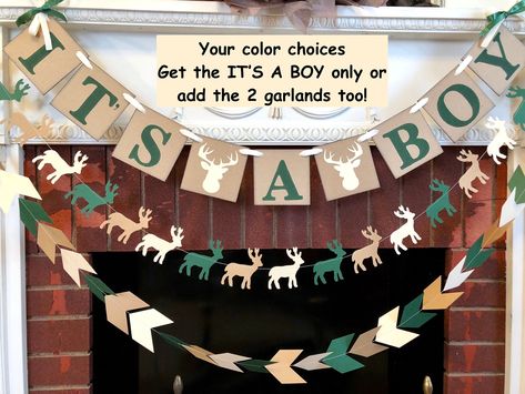 Deer Baby Shower Boy, Deer Baby Shower Decorations, Arrow Baby Shower, Bos Baby, Boy Shower Themes, Trendy Baby Shower Themes, Woodland Baby Shower Decorations, Deer Baby Showers, Its A Boy Banner