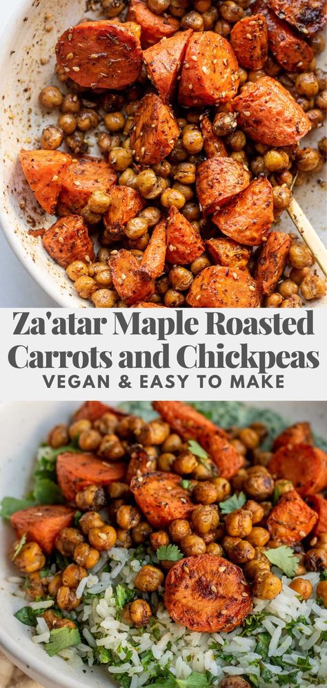 Roasted Carrots And Chickpeas, Carrots And Chickpeas, Chickpea Plant, Chickpea Recipes Easy, Maple Roasted Carrots, Fluffy Rice, Za Atar, Chickpea Recipes, Carrot Recipes