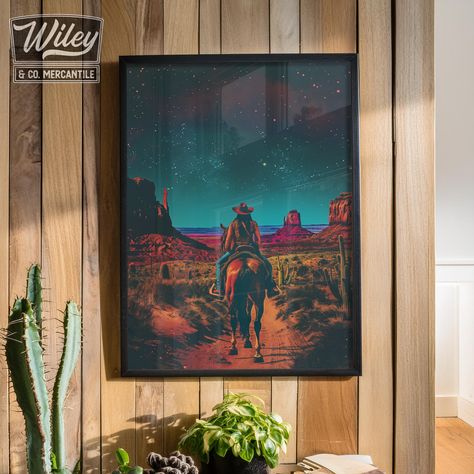 Cowgirl Riding Horse, Vintage Cowboy Art, Cowgirl Wall Art, Old Western Movies, Large Wall Prints, Retro Cowgirl, Cactus Art Print, Space Cowgirl, Eclectic Gallery Wall