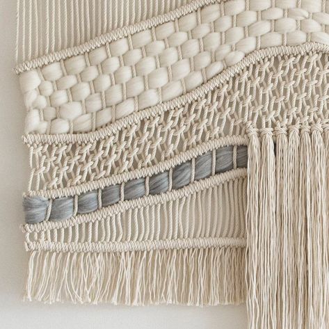 This large "Raw River" macrame tapestry features an abstract landscape, and is designed and handmade by fiber artist Rianne Aarts in The Netherlands, Europe. This wall hanging is made with 100% natural high quality twisted cotton cord and is hanging on a lovely oak-wooden dowel. The cotton cords are exclusively produced for Teddy and Wool in The Netherlands.This beautiful abstract macrame wall hanging adds texture and interest and will instantly elevate any room.● M O U N T I N GYour wall hangin Handmade Wall Hangings, Macrame Wall Hanger, Macrame Headboard, Macrame Inspiration, Makramee Diy, Macrame Backdrop, Weaving Wall Hanging, Macrame Tapestry, Macrame Wall Decor